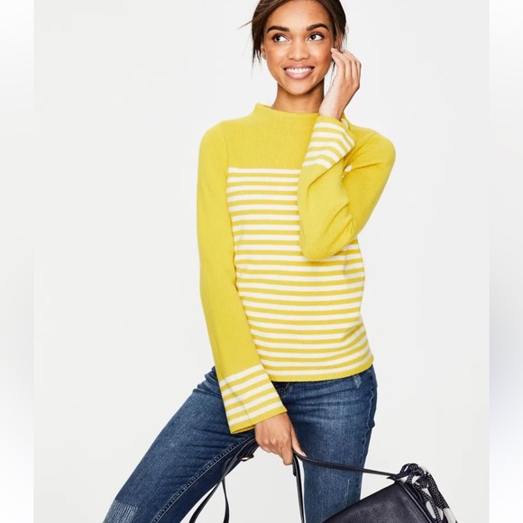 BOGO! Boden Mock Neck Striped Wool Sweater Yellow Size Small - Picture 2 of 8